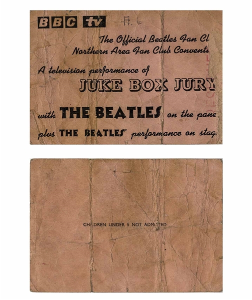 The Beatles Ticket for Their 7 December 1963 Appearance on the BBCs Juke Box Jury